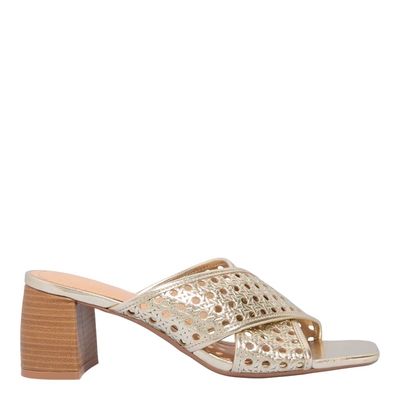 Mule Couro Tressê Salto Grosso Dourado