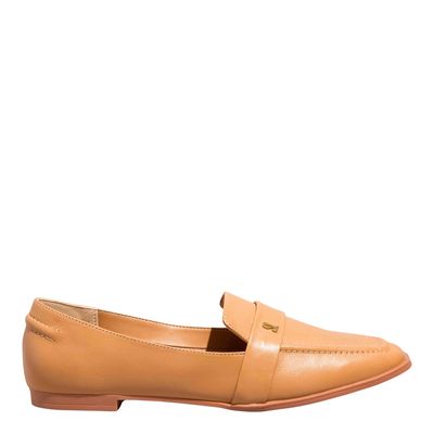 Mocassim Couro Nobre Soft Bege Bico Quadrdo