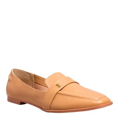 Mocassim Couro Nobre Soft Bege Bico Quadrdo