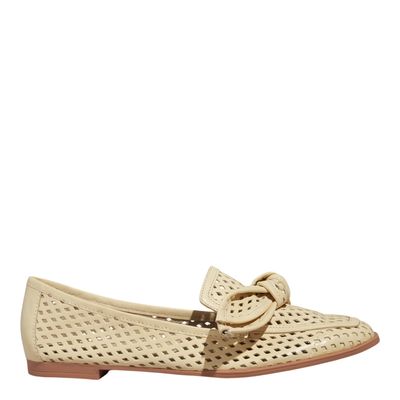 Mocassim Couro Amarelo Bico Quadrado Laço