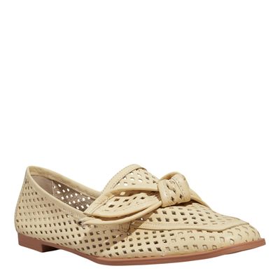 Mocassim Couro Amarelo Bico Quadrado Laço