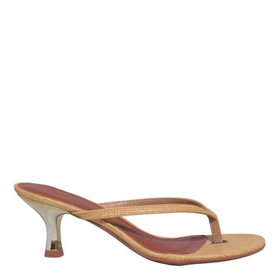 Mule Palha Salto Baixo Fino Bege