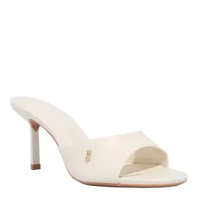 Mule Couro Pelica Soft Marfim Salto Alto Fino