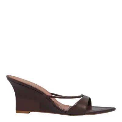 Mule Couro Pelica Soft Marrom Dark Salto Anabela Bico Fino