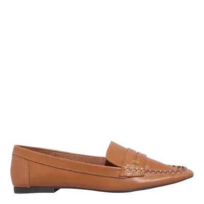 Mocassim Couro Nobre Soft Caramelo Bico Quadrado