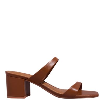 Mule Couro Confort Marrom Salto Bloco