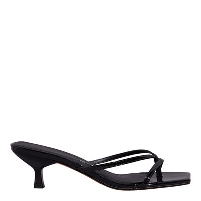 Mule Verniz Salto Baixo Preto