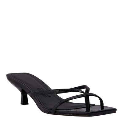 Mule Verniz Salto Baixo Preto