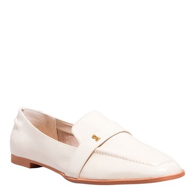 Mocassim Couro Nobre Soft Creme  Bico Quadrdo