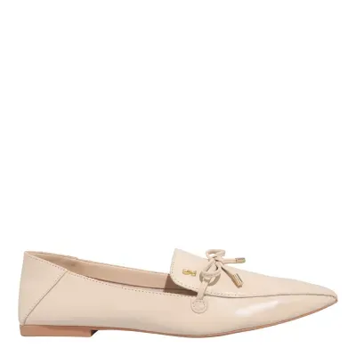 Mocassim Laço Couro Nobre Soft Bege Bico Quadrado