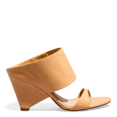 Mule couro confort bege salto geométrico