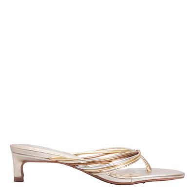 Mule Napa Metalizado Dourado Tiras Finas