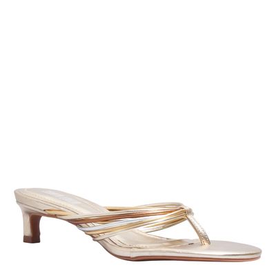 Mule Napa Metalizado Dourado Tiras Finas