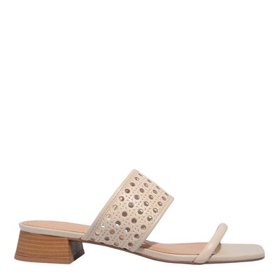 Mule Couro Tressê Off White Bico Quadrado