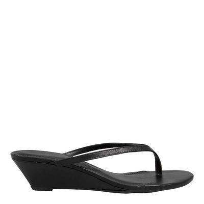 Mule Thong Couro Preto Anabela