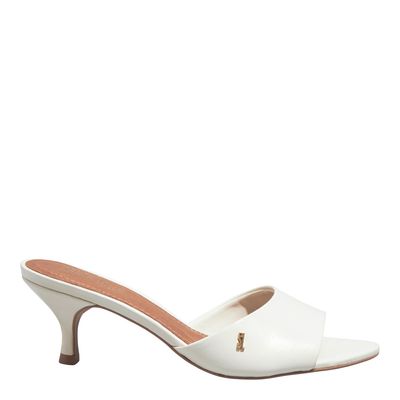 Mule Couro Nobre Salto Baixo Fino Marfim