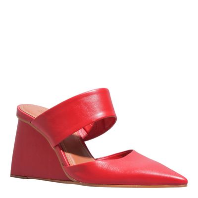 Mule Couro Confort Vermelho Bico Fino
