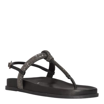 Sandália Papete Napa Soft Brilho Strass Preta