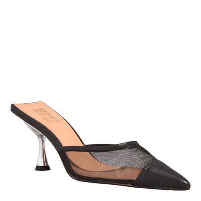 Mule Couro Pelica Soft Salto Taça Preto