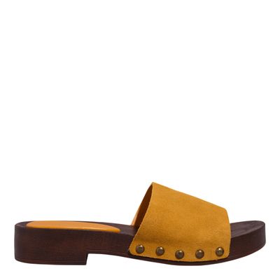 Mule Plataforma Couro Camurça Amarelo Mostarda