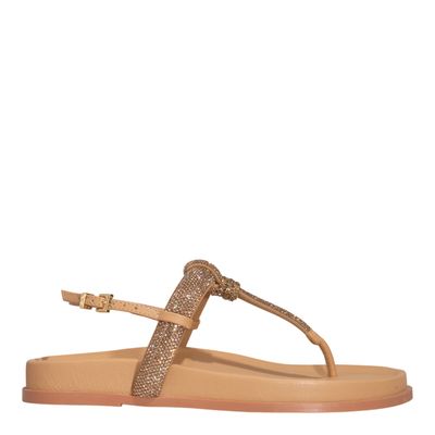 Sandália Papete Napa Soft Brilho Strass Bege