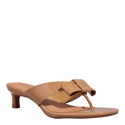 Mule Laço Verniz Anzeli Salto Fino Baixo Bege