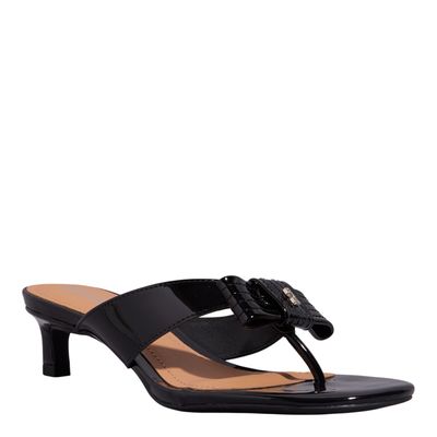 Mule Laço Verniz Anzeli Salto Fino Baixo Preto