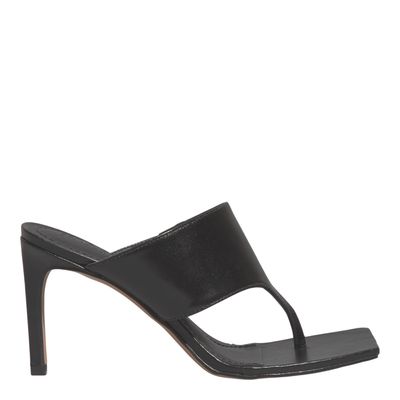 Mule Couro Confort Bico Quadrado Salto Fino Preto