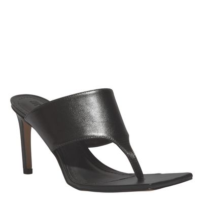 Mule Couro Confort Bico Quadrado Salto Fino Preto