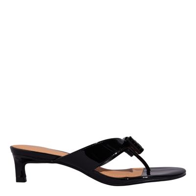 Mule Laço Verniz Anzeli Salto Fino Baixo Preto