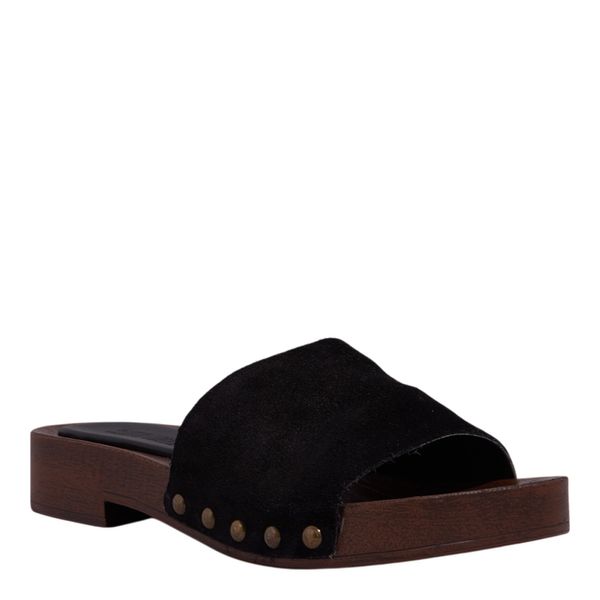 Mule Plataforma Couro Camurça Preto