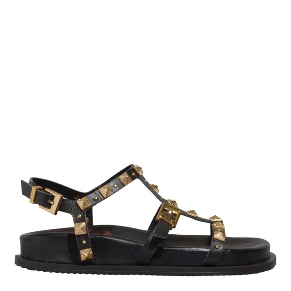 Papete Couro Confort Preta Tiras Spikes