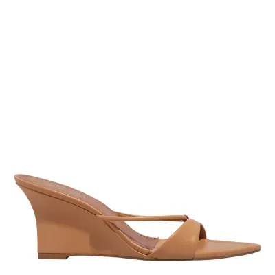 Mule Couro Pelica Soft Caramelo Salto Anabela Bico Fino