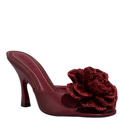 Mule Flor Ráfia Salto Fino Vermelho Ruby