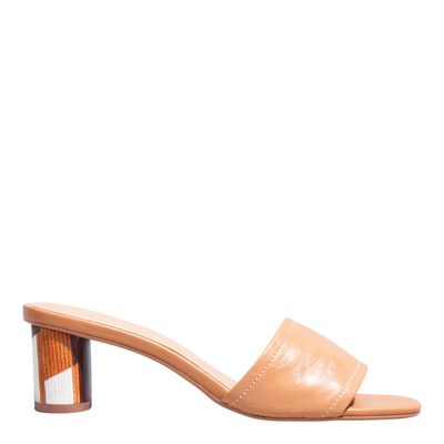 Mule Couro Caramelo Salto Grosso Estampado