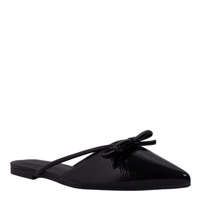 Mocassim Mule Verniz Preto Bico Fino Laço