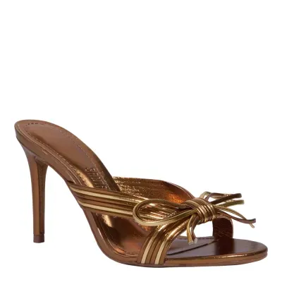 Mule Laço Metalizado Salto Fino Bronze