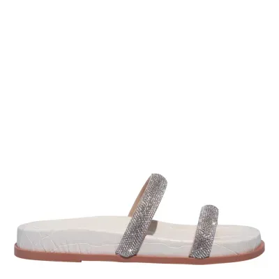 Papete Croco Branca Tiras Strass Brilho Prata