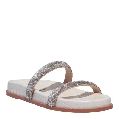 Papete Croco Branca Tiras Strass Brilho Prata