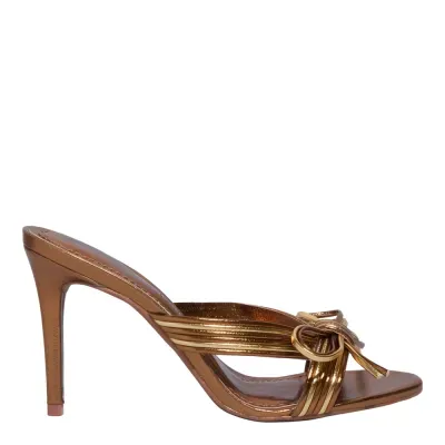 Mule Laço Metalizado Salto Fino Bronze