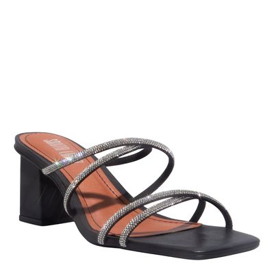 Mule Napa Soft Bico Quadrado Strass Preta