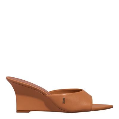 Mule Anabela Couro Pelica Soft Caramelo