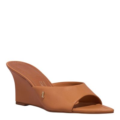 Mule Anabela Couro Pelica Soft Caramelo
