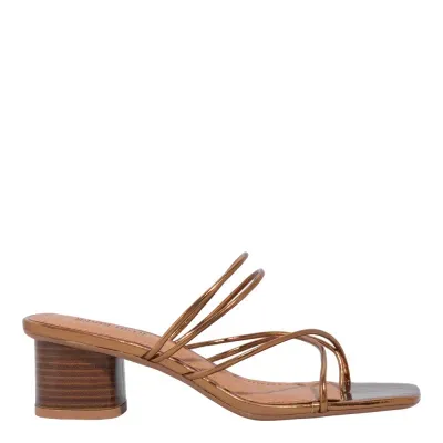 Mule Tiras Metalizado Bronze Salto Grosso