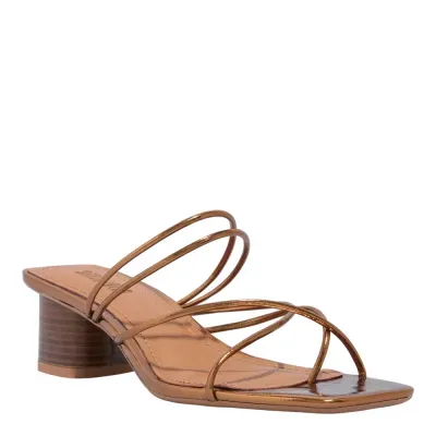 Mule Tiras Metalizado Bronze Salto Grosso