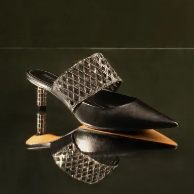 Mule Shiny Couro Confort Salto Baixo Preto