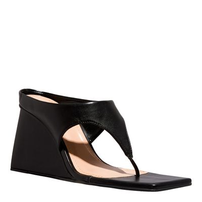 Mule Thong Napa Soft Preto Bico Quadrado