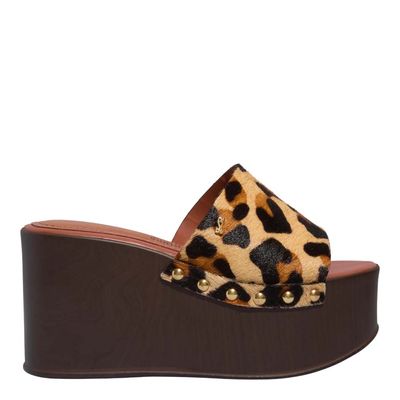 Tamanco Plataforma Couro Animal Print Onça