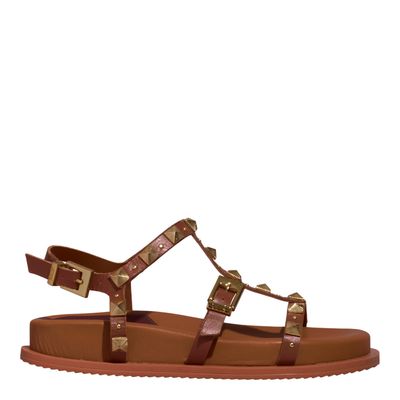 Papete Couro Confort Marrom Tiras Spikes