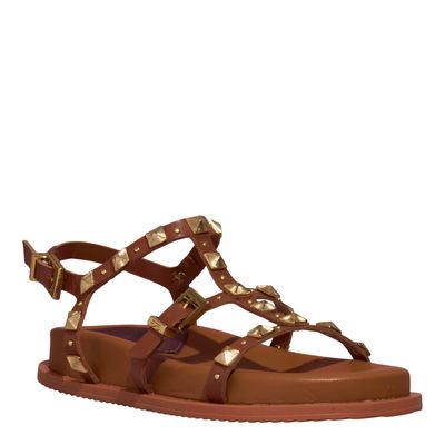 Papete Couro Confort Marrom Tiras Spikes